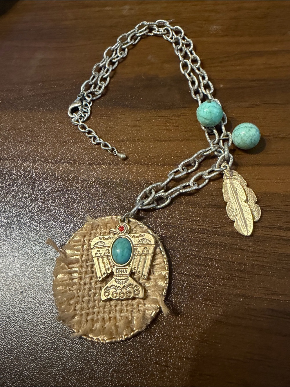 Turquoise Thunderbird Pendant Feather Charm Necklace - Native American